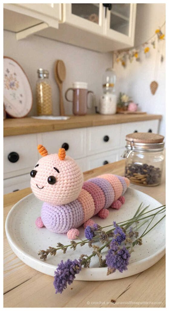 Free Amigurumi Pattern: Classic green caterpillar design for a timeless handmade toy.