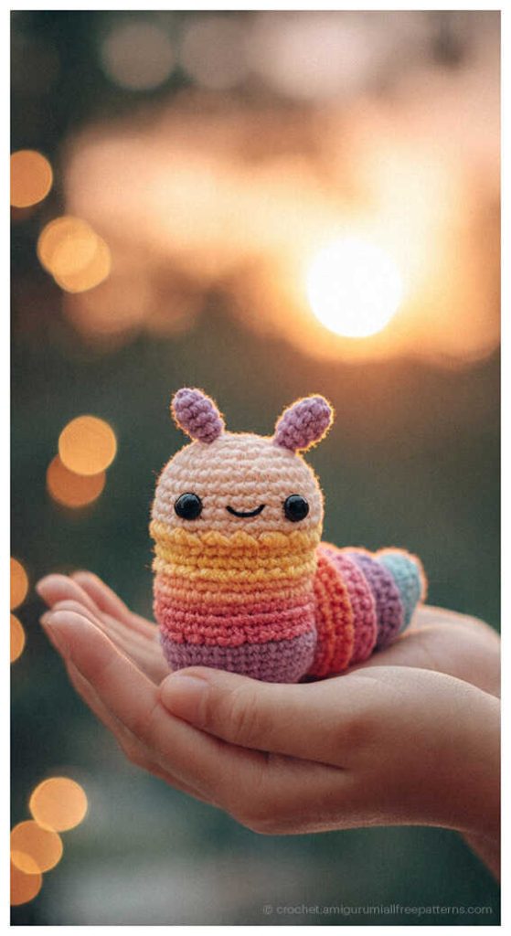 Free Caterpillar Amigurumi Pattern: Elegant gradient colors for a stylish handmade gift.