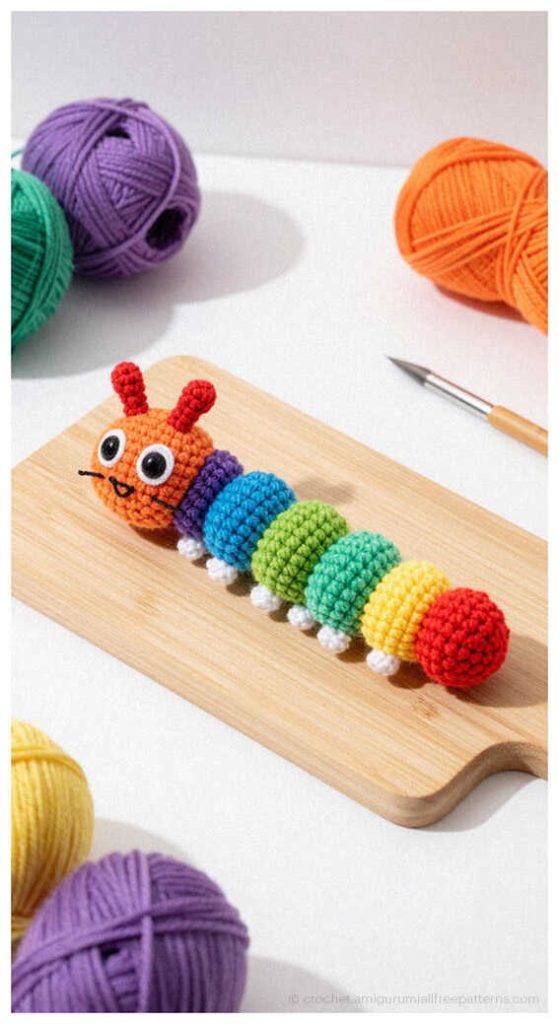 DIY Crochet Gift Idea: Rainbow amigurumi caterpillar that every child will adore.