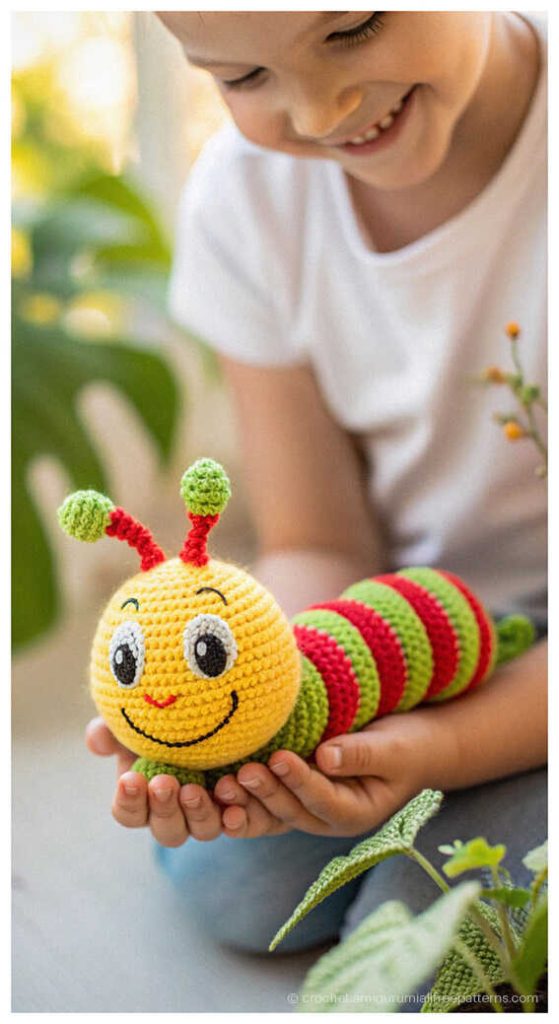 Low Sew Amigurumi Pattern: Minimalist caterpillar design for quick and easy crafting.