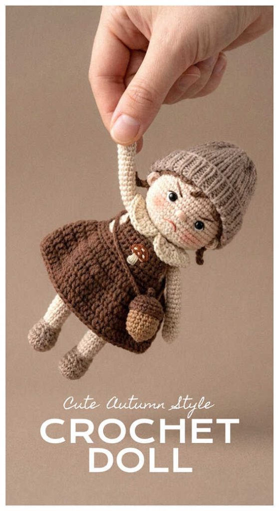 Crochet doll in a yellow summer dress with matching hat and tiny purse held in hand, styled as a handmade gift for girls