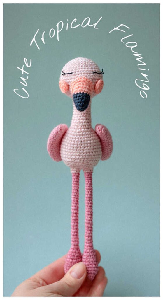 cute tropical flamingo amigurumi with long legs and curved neck crochet idea for pink bird plush