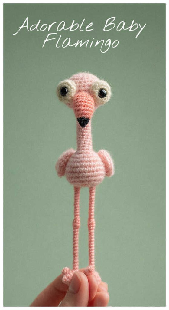 adorable baby flamingo amigurumi with long thin legs small pink crochet flamingo plush idea