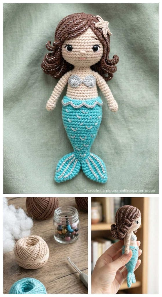 small turquoise mermaid amigurumi doll with braided hair charming crochet ocean themed toy
