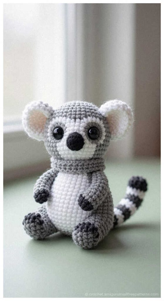small lemur amigurumi crochet animal toy sweet handmade gift idea for kids room decor and animal lovers