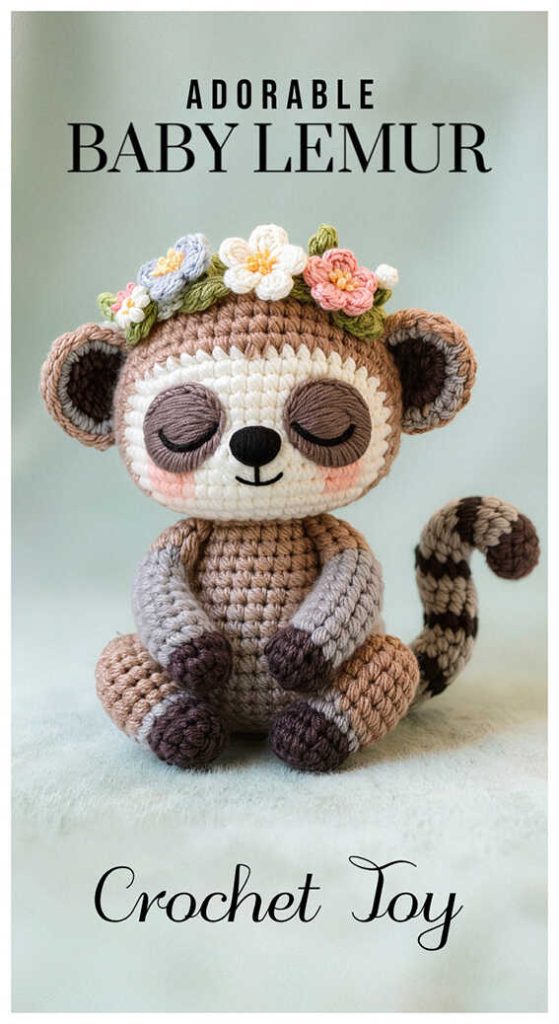 baby lemur amigurumi with flower crown sweet crochet lemur plush inspiration for nursery decor and gifts