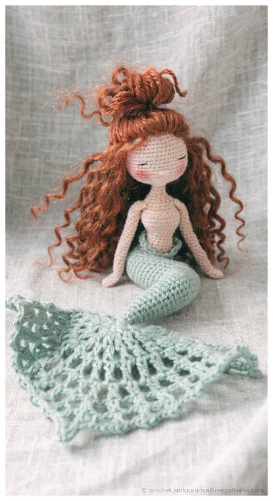 beautiful red hair mermaid amigurumi doll with textured crochet tail charming handmade ocean doll