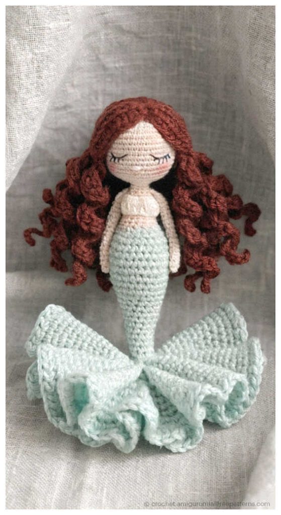 beautiful red hair mermaid amigurumi doll with flowing crochet tail elegant handmade ocean character