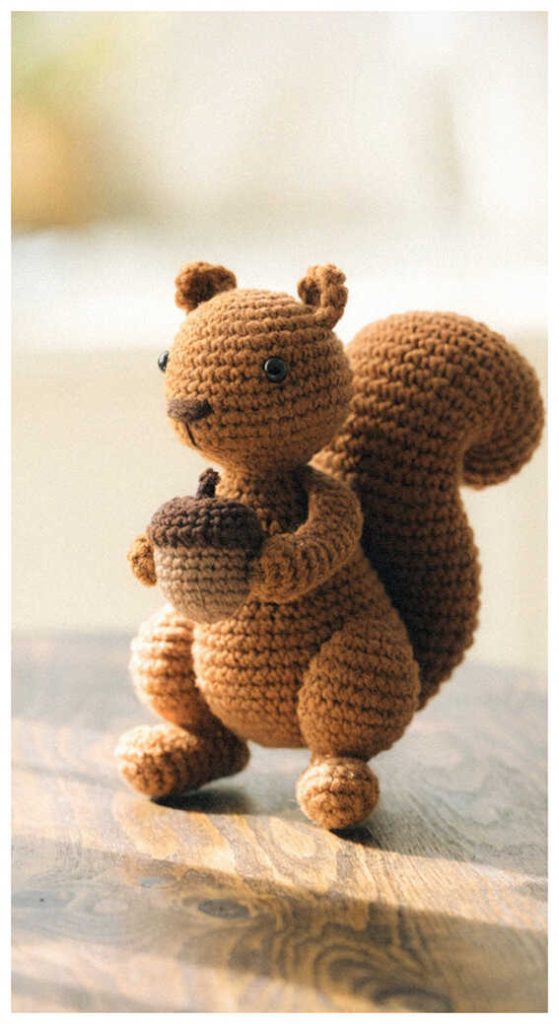 cute squirrel amigurumi crochet doll standing small handmade woodland animal toy