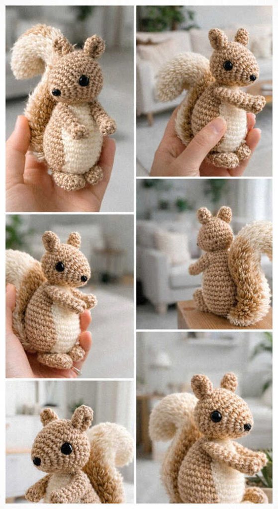 tiny squirrel amigurumi crochet doll in hand adorable small handmade animal everyone loves