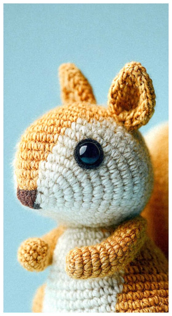 cute squirrel amigurumi crochet doll close up adorable handmade woodland animal toy